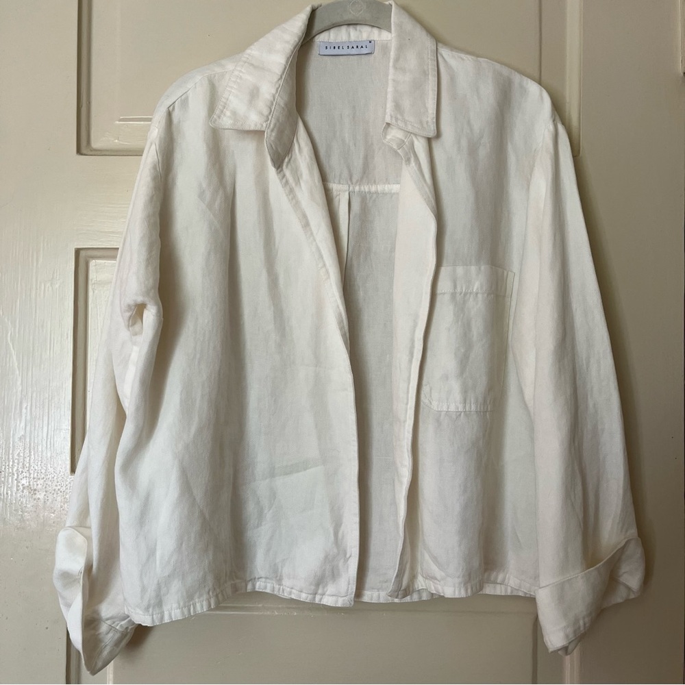 Sibel Saral white cream linen ventilated jacket